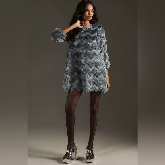 Anthropologie Hutch Blue Chevron Mini Dress/ size S - Picture 4 of 9